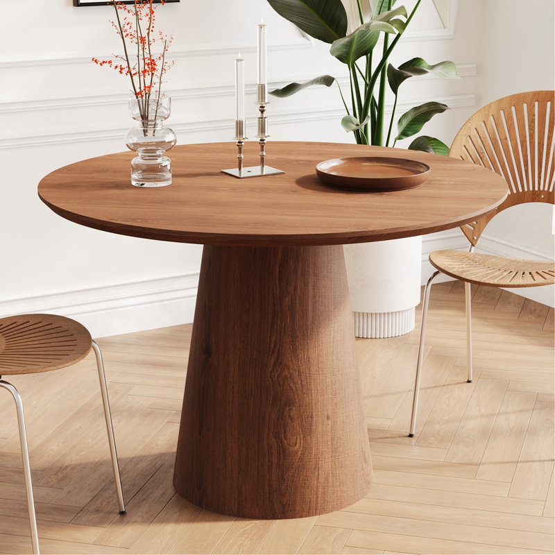 Finnerty Circular Dining Table with Wooden Base, 31.5" H x 43.31" W x 43.31" L, Walnut