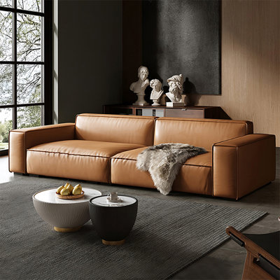 Orange Genuine Leather Modular Sofa cushion couch