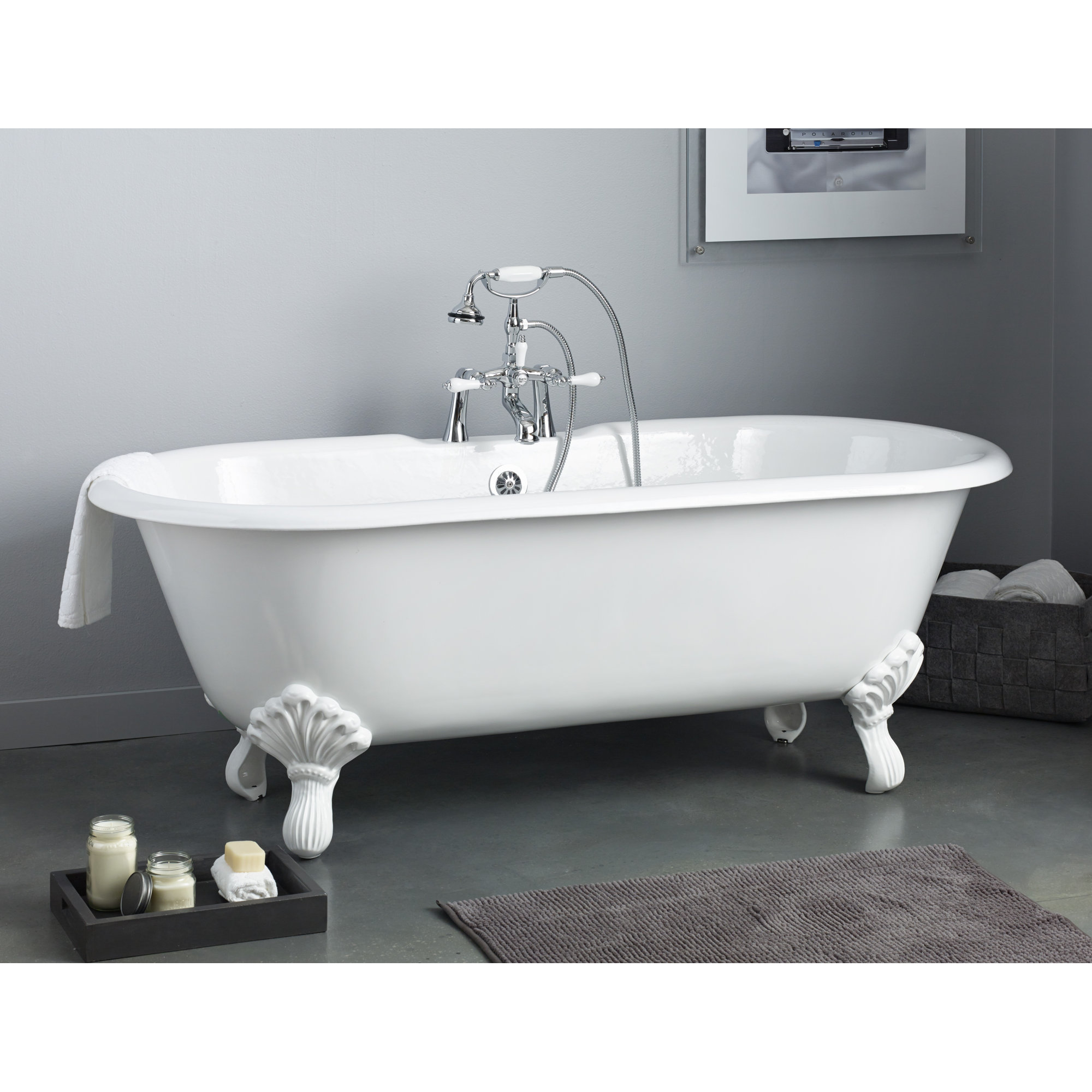 Kristin 61'' Soaking Cast Iron Bathtub, White Interior with White Exterior, White