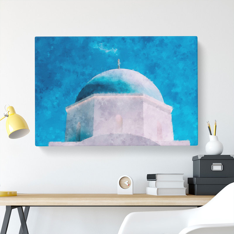 Blue Domed Church In Santorini - Wrapped Canvas Painting, 50cm H x 76cm W x 3cm D