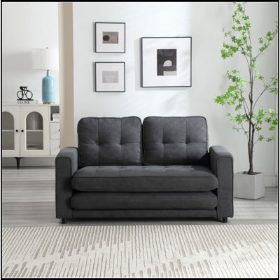 3 Fold Sofa,Convertible Futon Couch Sleeper Sofabed,Space Saving Loveseat,Pull Out Couch Bed For Living Room,Dark Gray & Beige,Velvet Linen Fabric