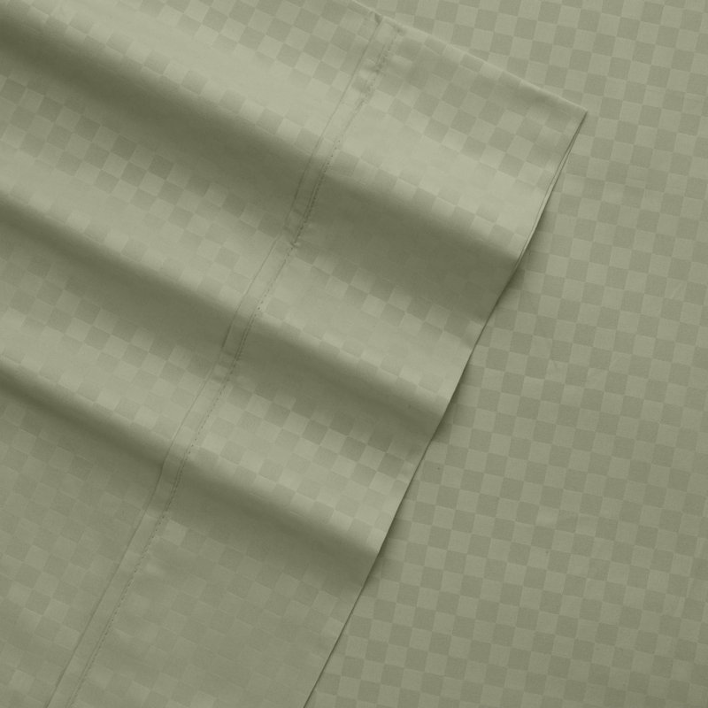 Becky Cameron Checkered Embossed Bed Sheet Set, Sage, Cal.King Sheet Set+1Fitted Sheet+2Pillowcase