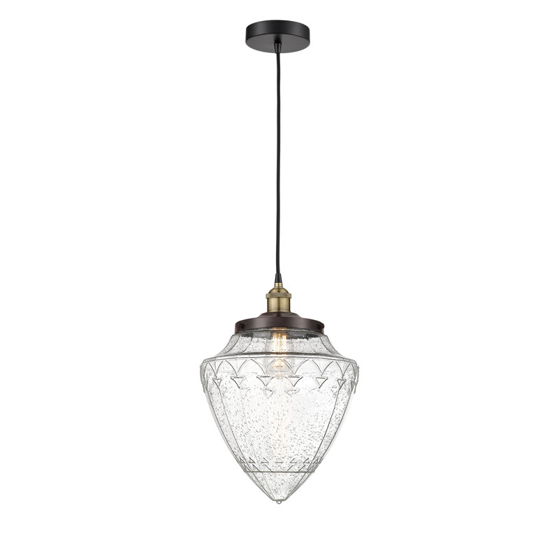 Luminaire suspendu simple en forme d'urne à 1 lumière Lakashia, H 16,75 po x l 12 po x P 12 po, Bullé, Laiton antique noir