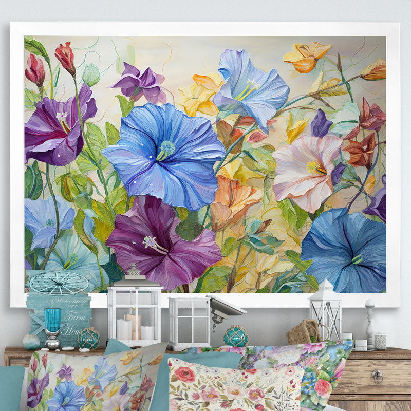Mauve matin, gloire et fleurs I, H 24 po x l 32 po x P 1 po, Cadre simple blanc