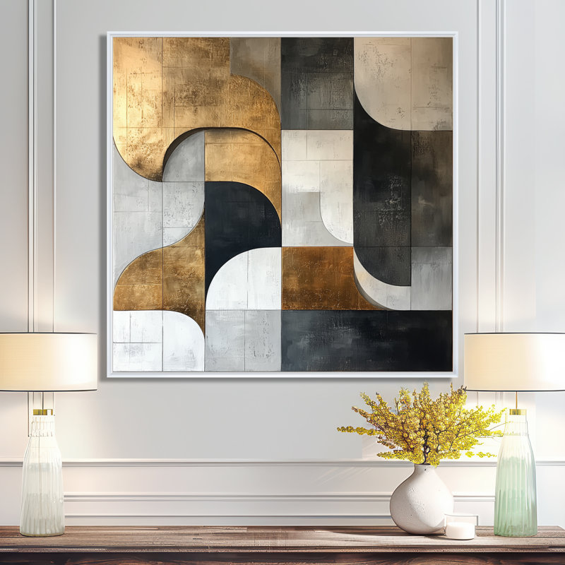Nykeria géométrique bleu doré et gris Pure Form I - vagues, impressions sur toile, H 16 po x l 16 po, Blanc