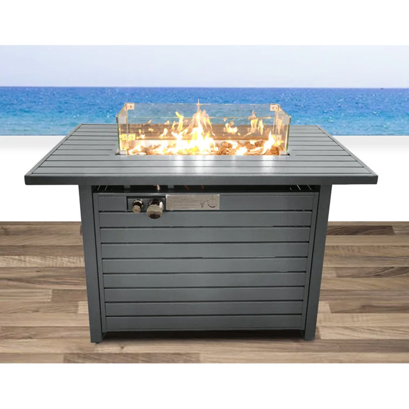 Rectangular Propane Fire Pit Table With Lid - 42"X25", Steel, Gray, Adds Warmth To Outdoor Living Steel Lid, Provides And Enjoyment