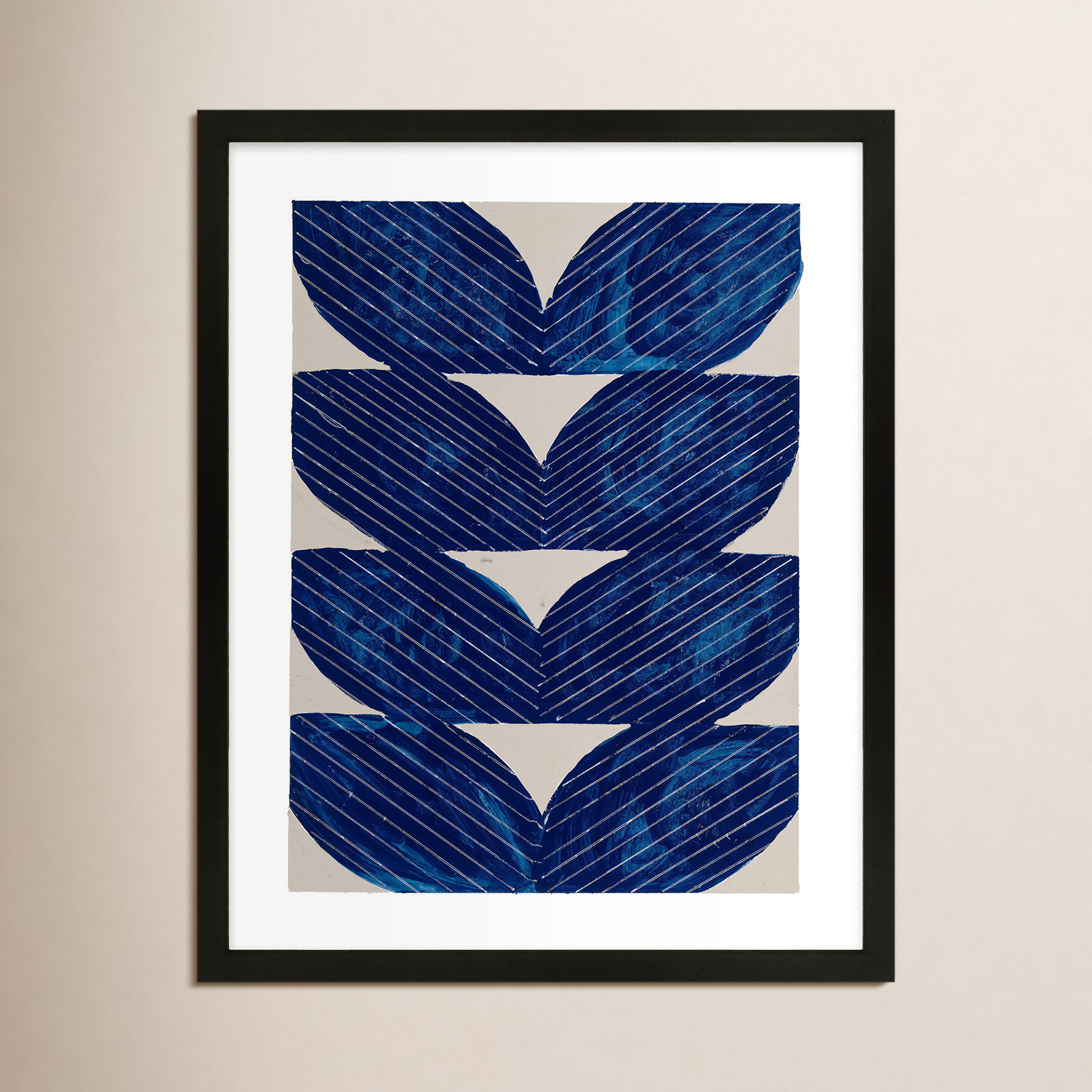 Blue Chevron "Navy Chevron" Painting, Black, 25" H x 20" W