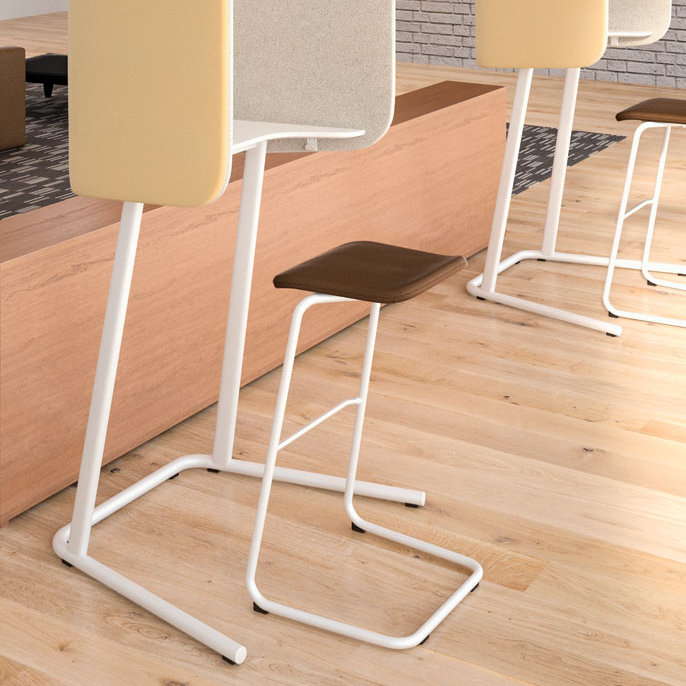 Industrial Stool with Footrest, Light Walnut, Bright White