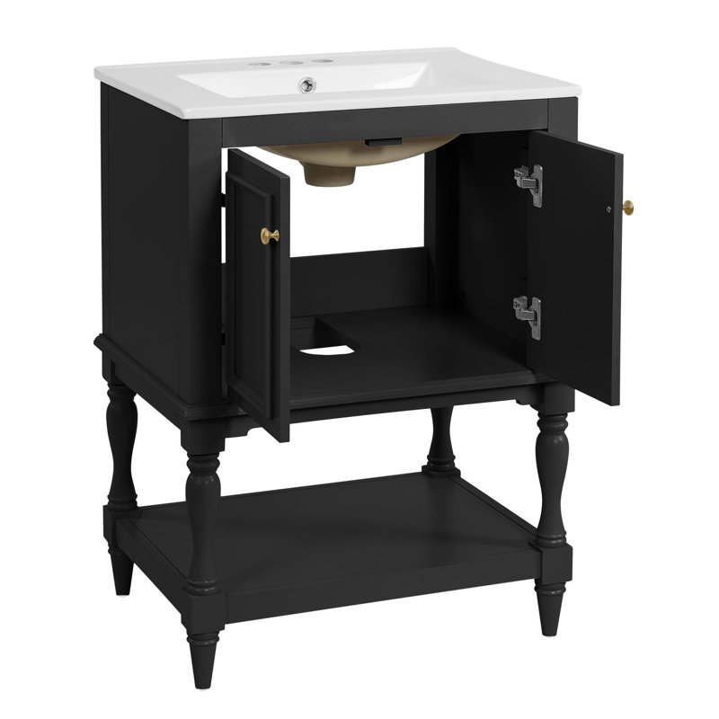 Meuble-lavabo moderne de luxe 24 po, Noir