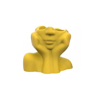 Élégant vase en céramique, jaune, 7,5 x 4,3 x 6,3 pouces | 100% céramique de haute qualité, parfaite pour les arrangements floraux et la décoration intérieure | Centre de table élégant pour le salon, le bureau ou la cuisine