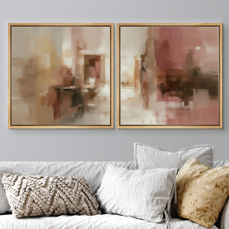 Warm Neutral Abstract Interior Light and Shadow Framed Canvas Master Bedroom Wall Art Work Print, Natural Floater Frame