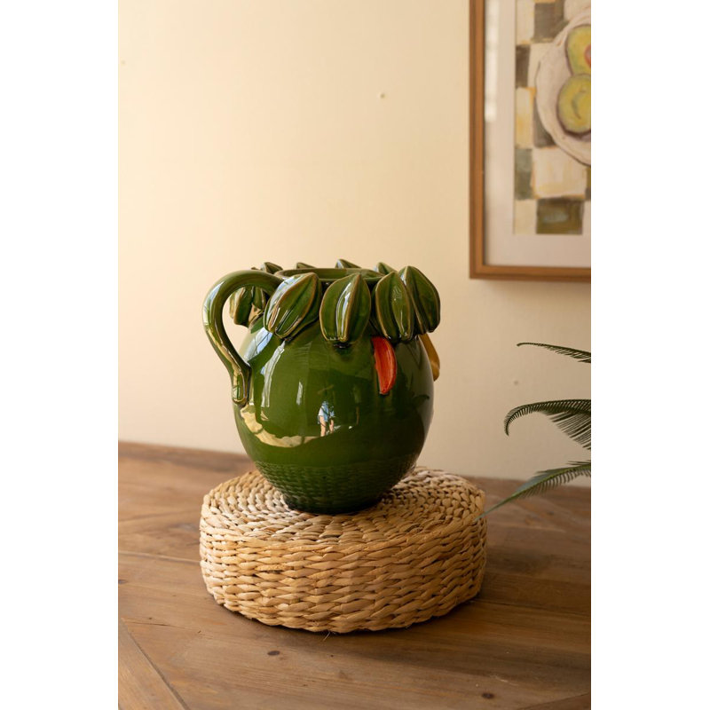  Ensemble de 2 pots à fleurs en céramique - pot décoratif carambole verte H 8,5 po