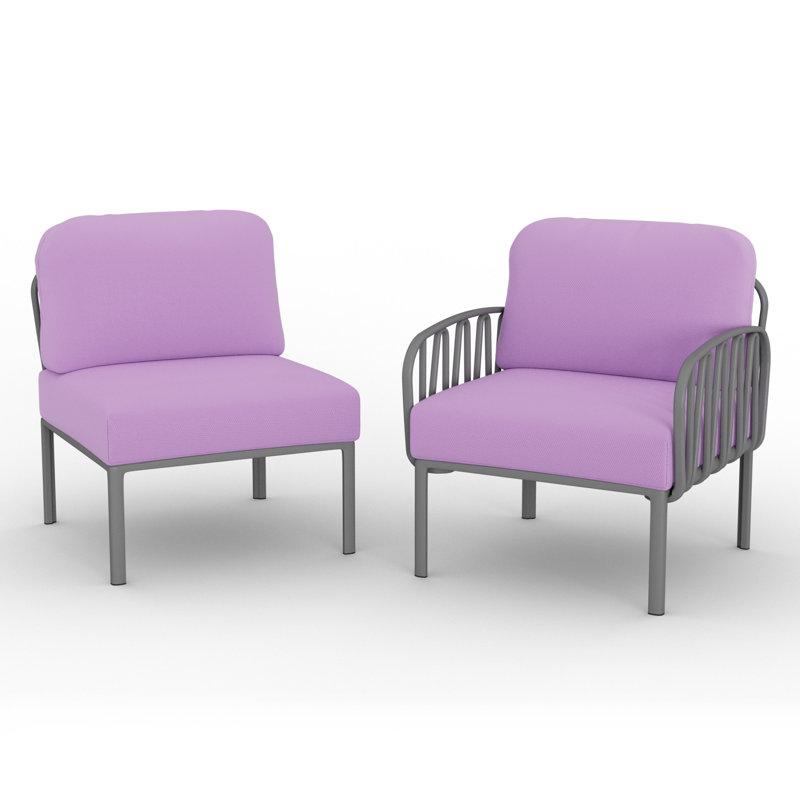 Chaise d'extérieur en résine avec coussins, Gris / Mauve