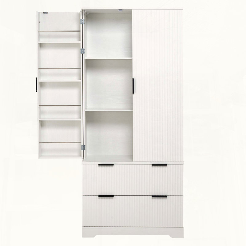 Modern Fluted Kitchen Pantry with Large Drawers and Spice Racks