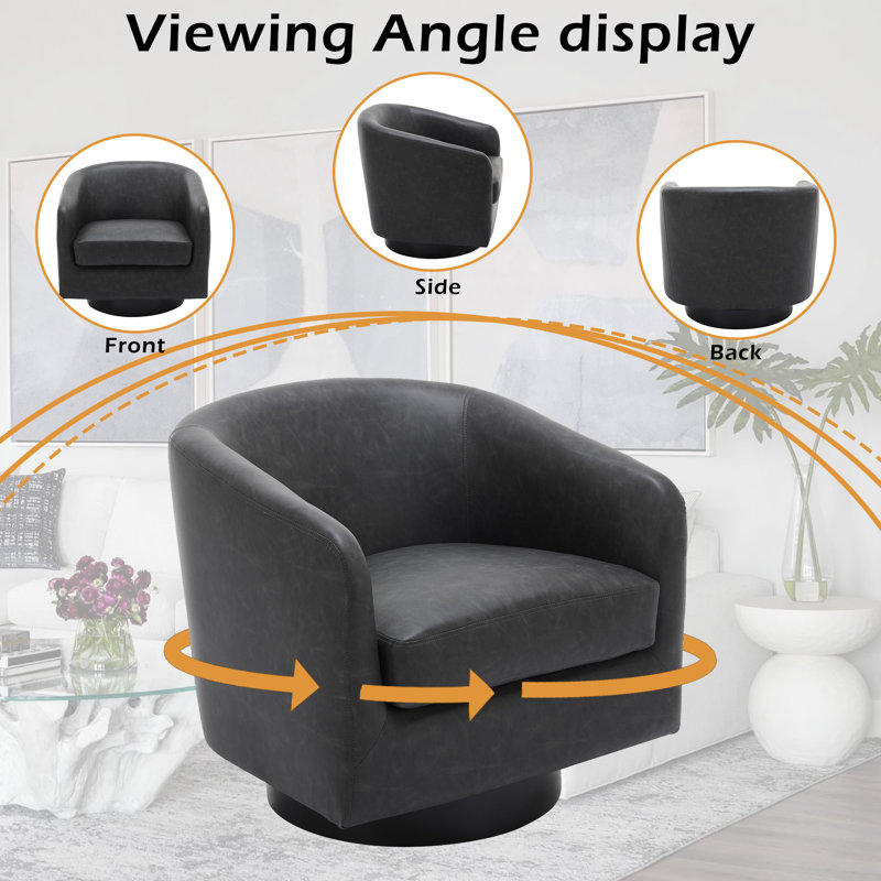 72Cm Wide Swivel Barrel Chair, Black Faux LeatherBlack