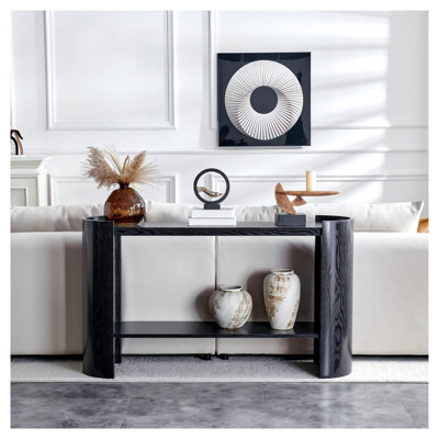 Table de vestibule incurvée à double couche en bois aggloméré noir