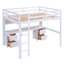 Lit mezzanine double avec bureau, armoires, tiroirs, plateau de chevet et station de charge, blanc