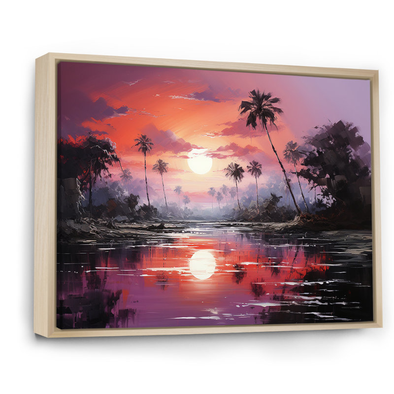 Lavande lagon au coucher du soleil sur toile, Cadre naturel flottant, H 24 po x l 32 po x P 1 po