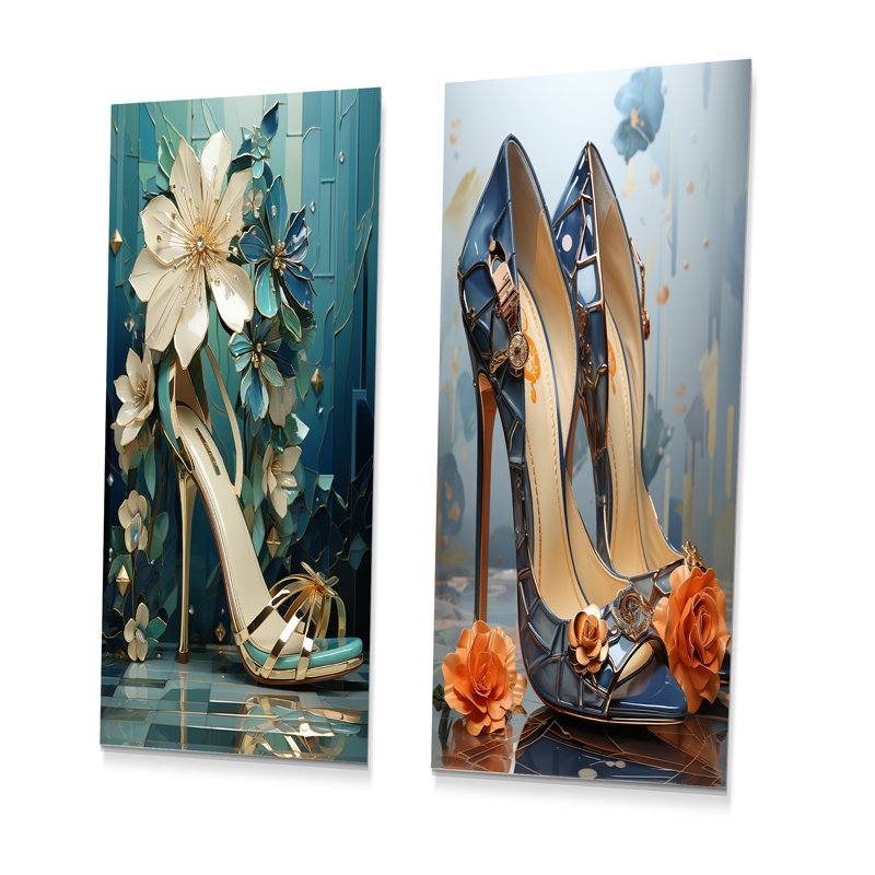 Blue High Heel Floral Elegance I - Fashion High Heels, H 28 po x l 24 po