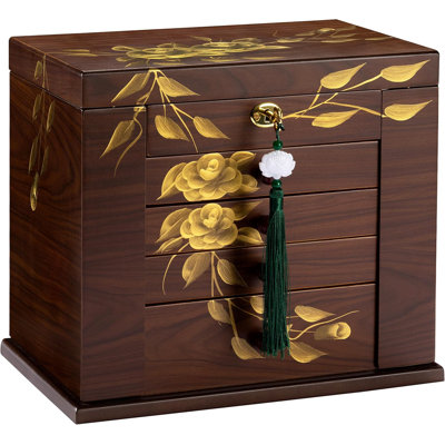 Large Wooden Jewelry Box For Women With 5-Layer Storage, Hand-Painted Rose Flowers Design, Lockable Drawers, Mirror & Necklace Hooks - Jewelry Organizer & Safe