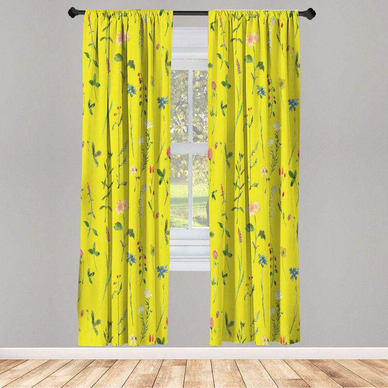 Microfiber Floral Semi-Sheer Rod Pocket Curtain Panels, 28" W x 84" L, Yellow/Pink