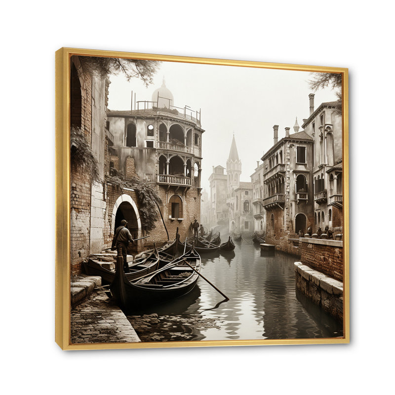 «Beige Canal», impression sur toile ardoise II, H 36 po x l 36 po x P 1,5 po, Cadre flottant doré