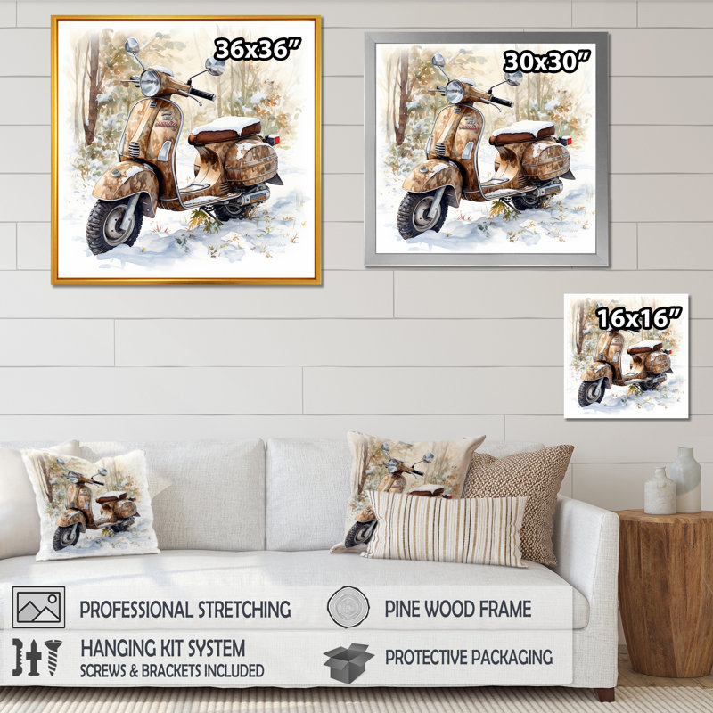 Scooter Charm In Winter II sur impression sur toile, Cadre simple noir, H 36 po x l 36 po x P 1,5 po