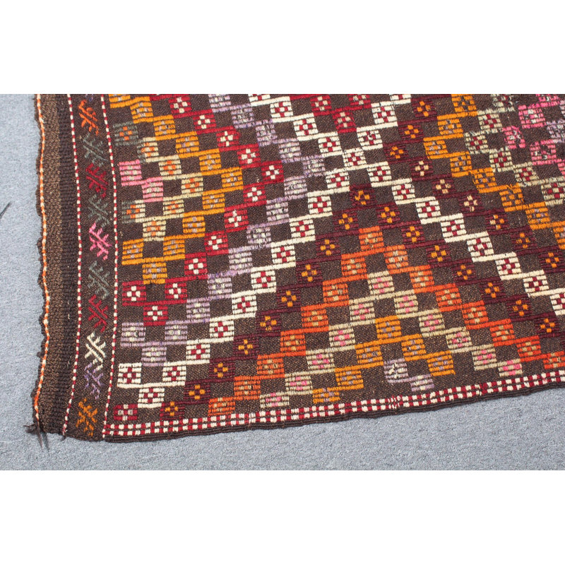 Tapis turc antique en laine noué à la main de grande taille pour le salon - brun