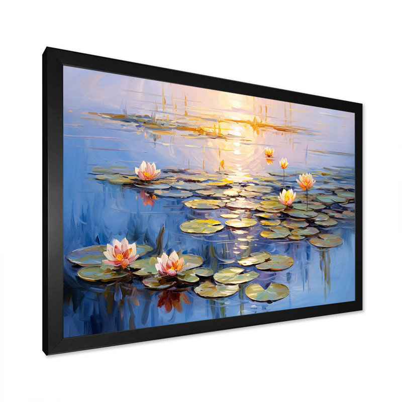 «Monets Water Lily Pond Reflections 4 - Lake», art mural, Cadre d'angle fermé noir, H 16 po x l 32 po x P 1 po