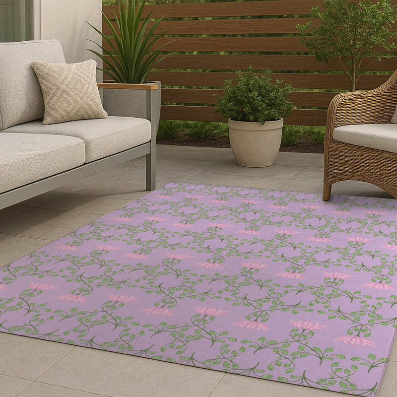 Tapis d'extérieur décoratif Anjelica, Lavande, Rectangulaire 3 pi x 5 pi