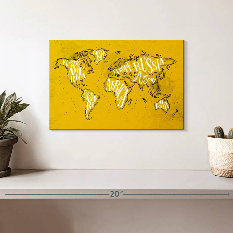 Carte du monde jaune Aliaz, H 8 po x l 12 po