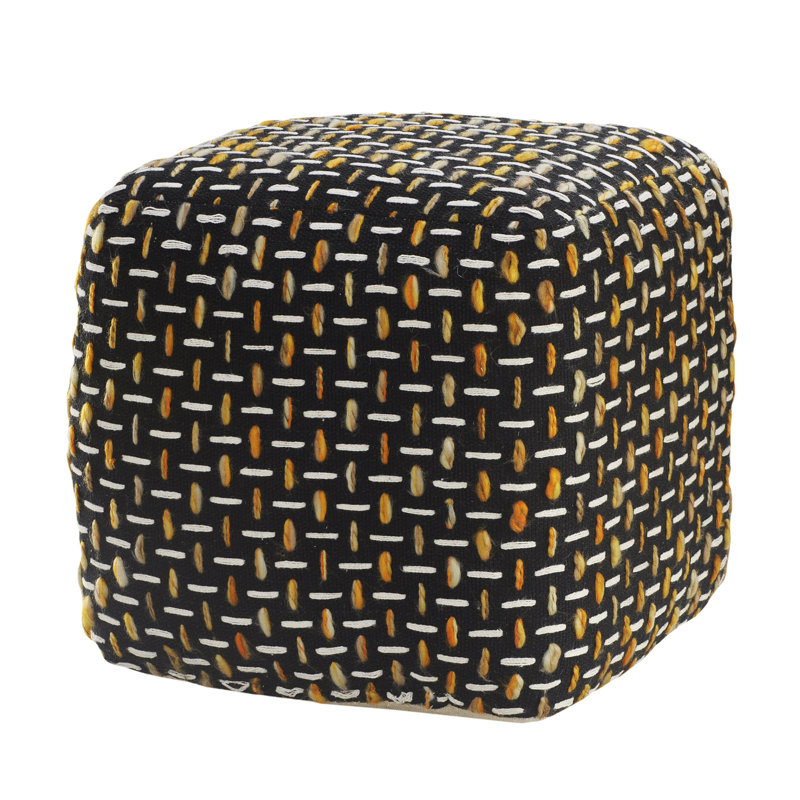 16" Polyester Ottoman, Black/White/Orange