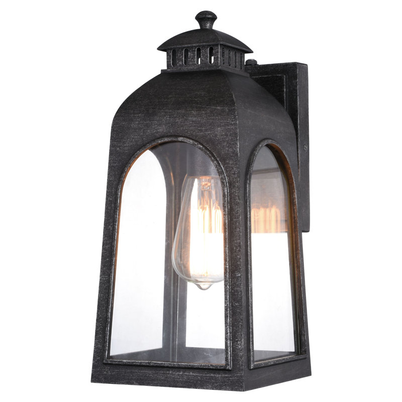 Claudel 14.25 in. H 1-Light Brushed Charcoal Dusk to Dawn Sensor Traditional Outdoor Wall Sconce, Rust-Resistant Aluminum, Clear Glass Shade for Exterior Porch Patio Front Door or Garage