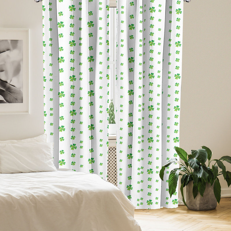East Urban Home Shamrock 4-Panel Curtains, St Patricks Day Clover, Green White, 56" W x 84" L