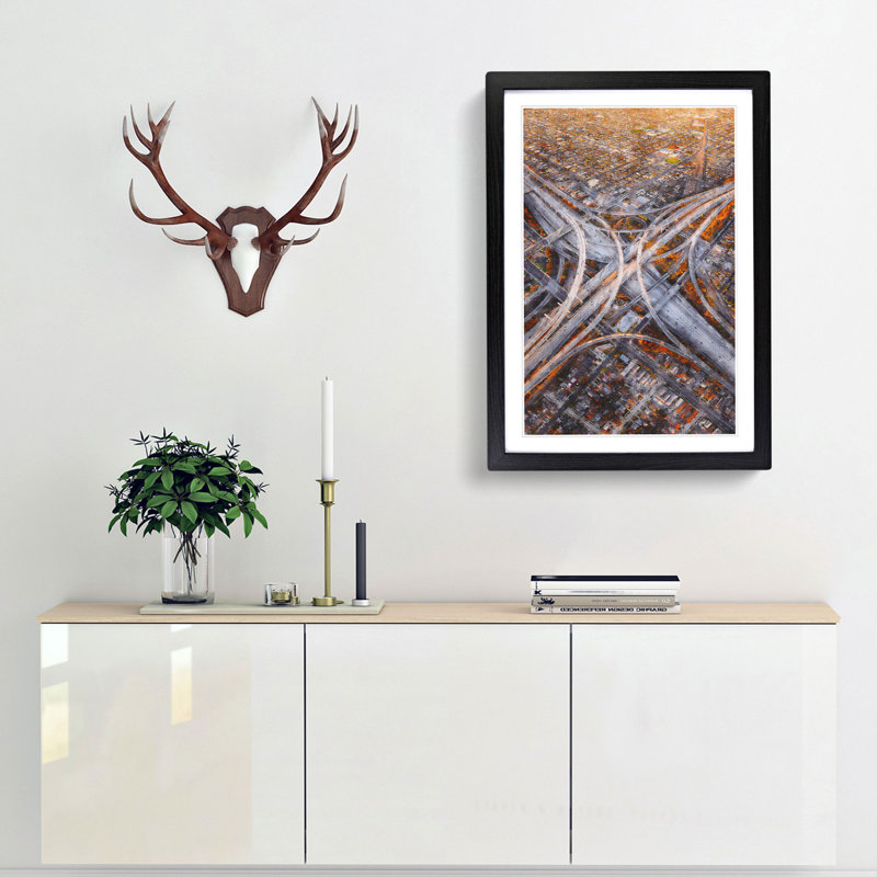 Highways of Los Angeles - Picture Frame Painting Print, 33cm H x 24cm W x 2cm D, Black Framed