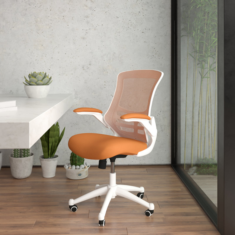 Jayetta Mid-Back Mesh Swivel Ergonomic Office Chair with Flip-Up Arms, Tan, White