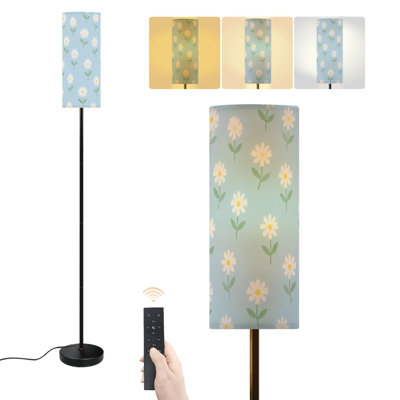 Lampe sur pied avec marguerites blanches, bleu clair, intensité variable, lampe sur pied moderne avec télécommande, pédale, abat-jour, abat-jour, lampe sur pied pour le bureau de la chambre à coucher