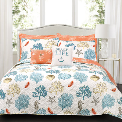 Coastal Reef Feather Reversible Quilt Set