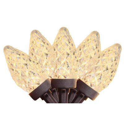 100 Warm White LED Faceted C7 Christmas Lights - 66 ft Brown Wire
