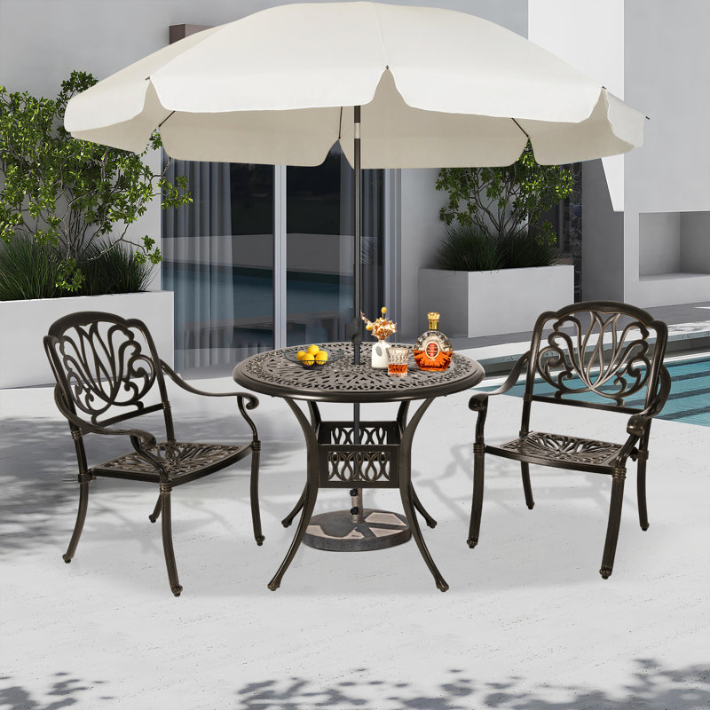 2- Person Patio Dining Table,Cast Aluminum Patio Table With Umbrella Hole