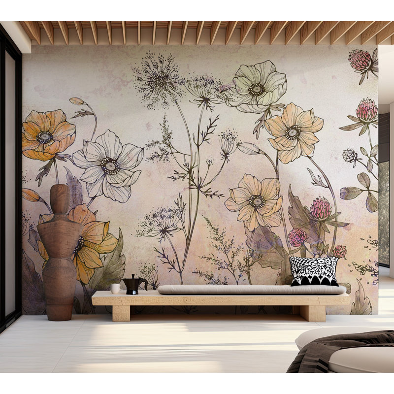 Adhésif mural floral Brete Peel & Stick, Vert, L 110 po x l 154 po