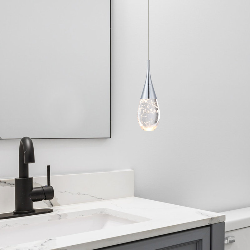 Luminaire suspendu simple à 1 lumière Lykeisha, Chrome, verre bullé