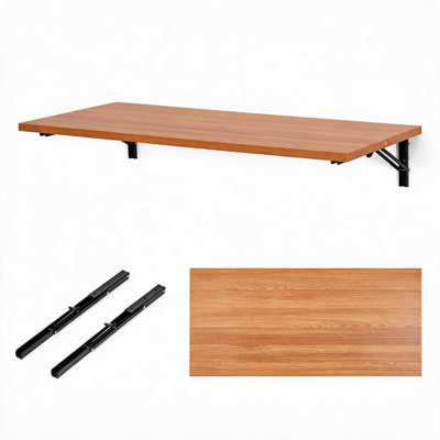 Établi mural robuste et pliable, table de travail de garage pliable 300 LBS 30 x 20 pouces, planche de bois de couleur teck et support noir, taille 48 x 22 pouces