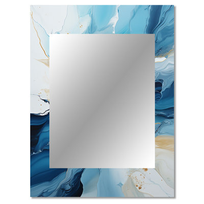 Blue And White Glacier Charm II - Abstract Shapes Unique Mirror, Modern Large Wall Mirror, Printed Metal Art