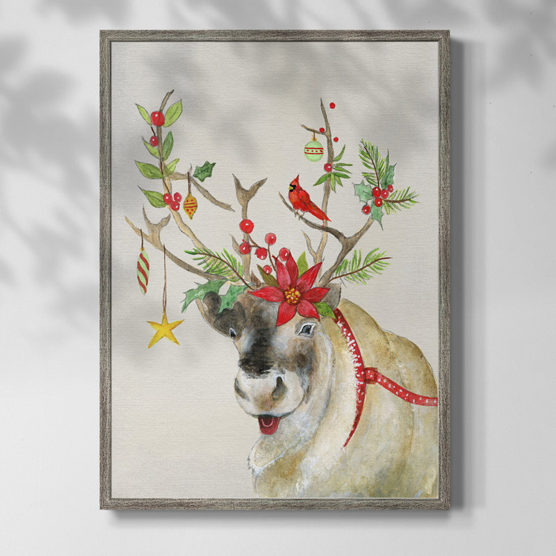 Reproduction encadrée Playful Reindeer II - bois massif, H 11 po x l 9 po
