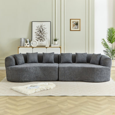 Curved Sectional Sofa, 111.5-Inch Oversized Modern Bone-Free Cloud Sofa With 6 Pillows Luxury Chenille Four-Seater Memory Foam Sofa