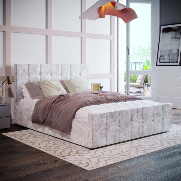 Light Grey Double Ottoman Bed