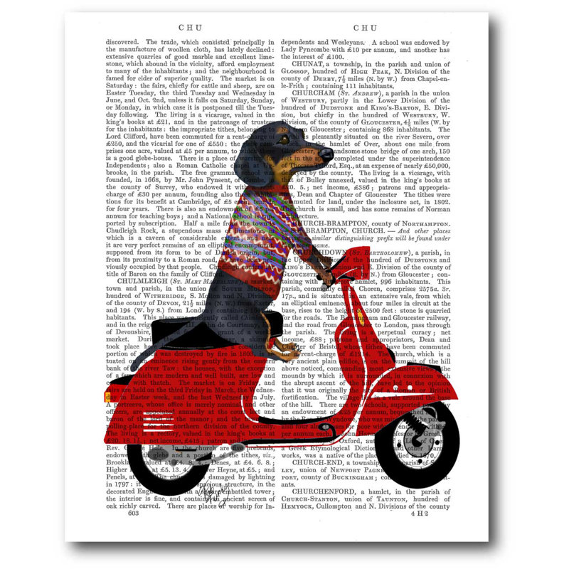 « teckel on a cyclomoteur », impression sur toile tendue