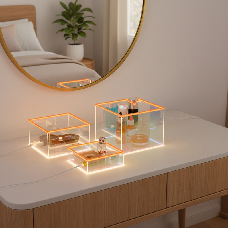3Pcs Lighted Stackable Acrylic Iridescent Display Case