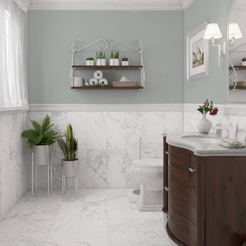 Reve Roseliere Deco 11-3/4 in. x 23-1/2 in. Porcelain Wall Tile, White/Gray